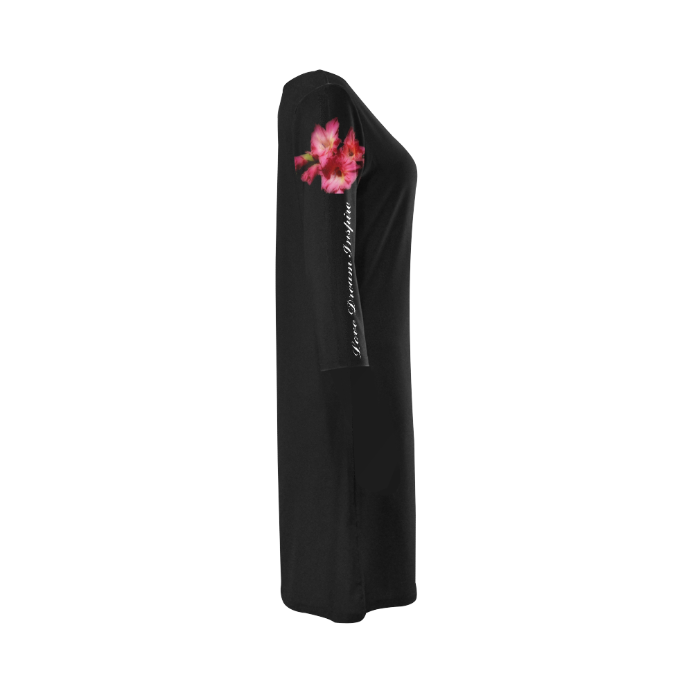 Black: Pink Gladiolas #LoveDreamInspireCo Round Collar Dress (D22)