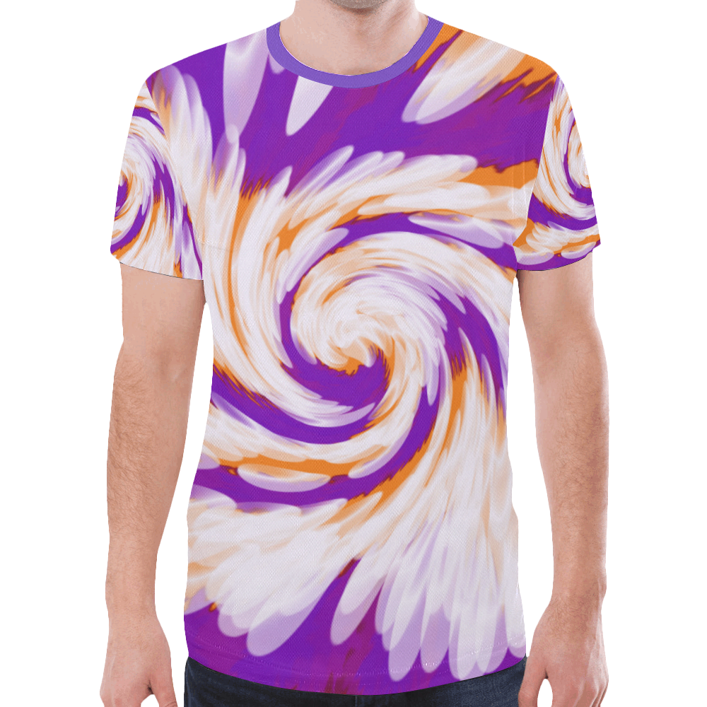 Purple Orange Tie Dye Swirl Abstract New All Over Print T-shirt for Men (Model T45)