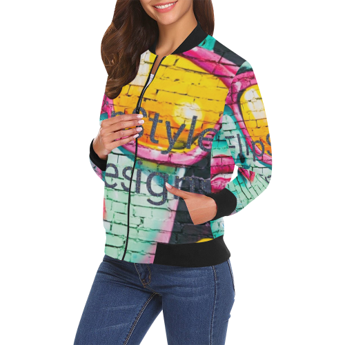 ad brick wall board flipstylez designs jacket All Over Print Bomber Jacket for Women (Model H19)