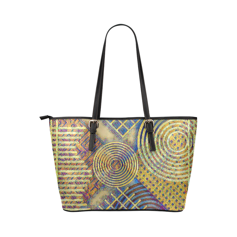 Squares & Circles T Leather Tote Bag/Small (Model 1651)