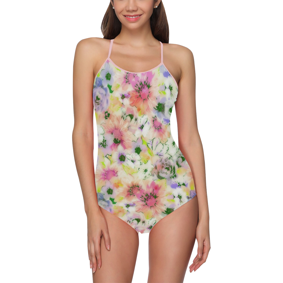 pretty spring floral Strap Swimsuit ( Model S05)