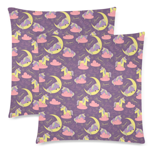 Dreaming Unicorn Custom Zippered Pillow Cases 18"x 18" (Twin Sides) (Set of 2)