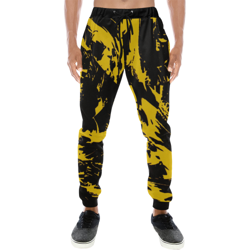 Black and Yellow Paint Splatter Men's All Over Print Sweatpants (Model L11)