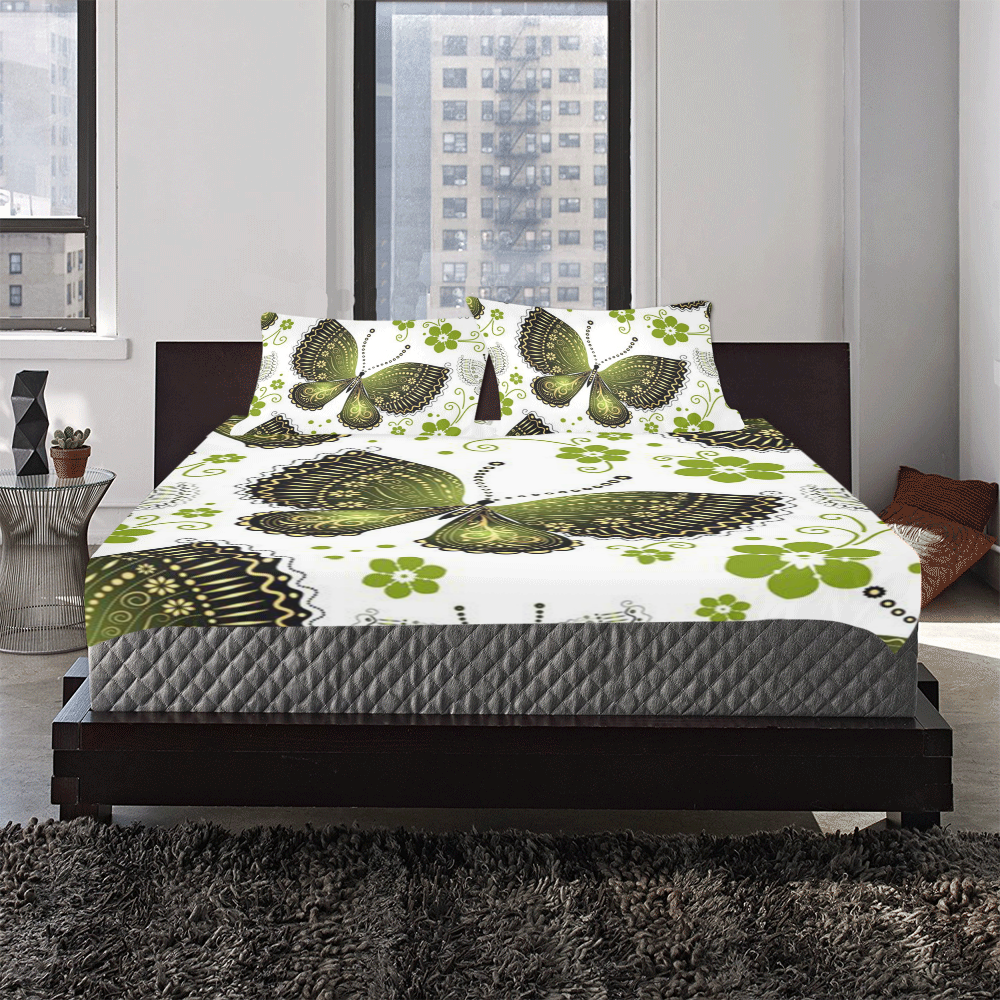 Colorful Butterflies and Flowers V15 3-Piece Bedding Set