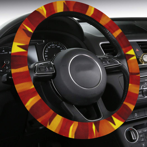 Hot Fire and Flames Illustration Steering Wheel Cover with Anti-Slip Insert