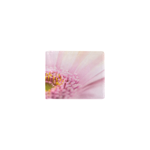 Gerbera Daisy - Pink Flower on Watercolor Yellow Mini Bifold Wallet (Model 1674)