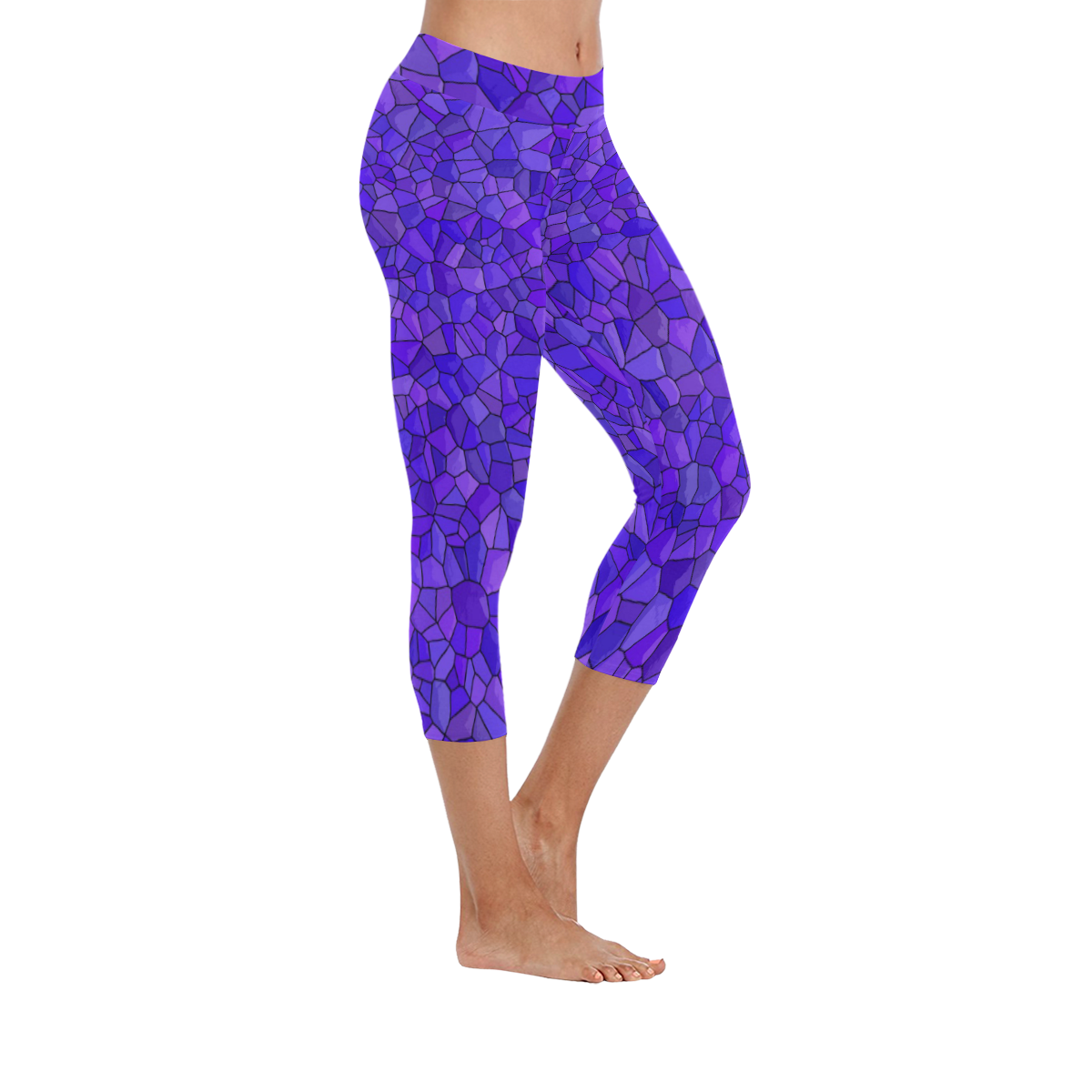 Purple crystals Women's Low Rise Capri Leggings (Invisible Stitch) (Model L08)