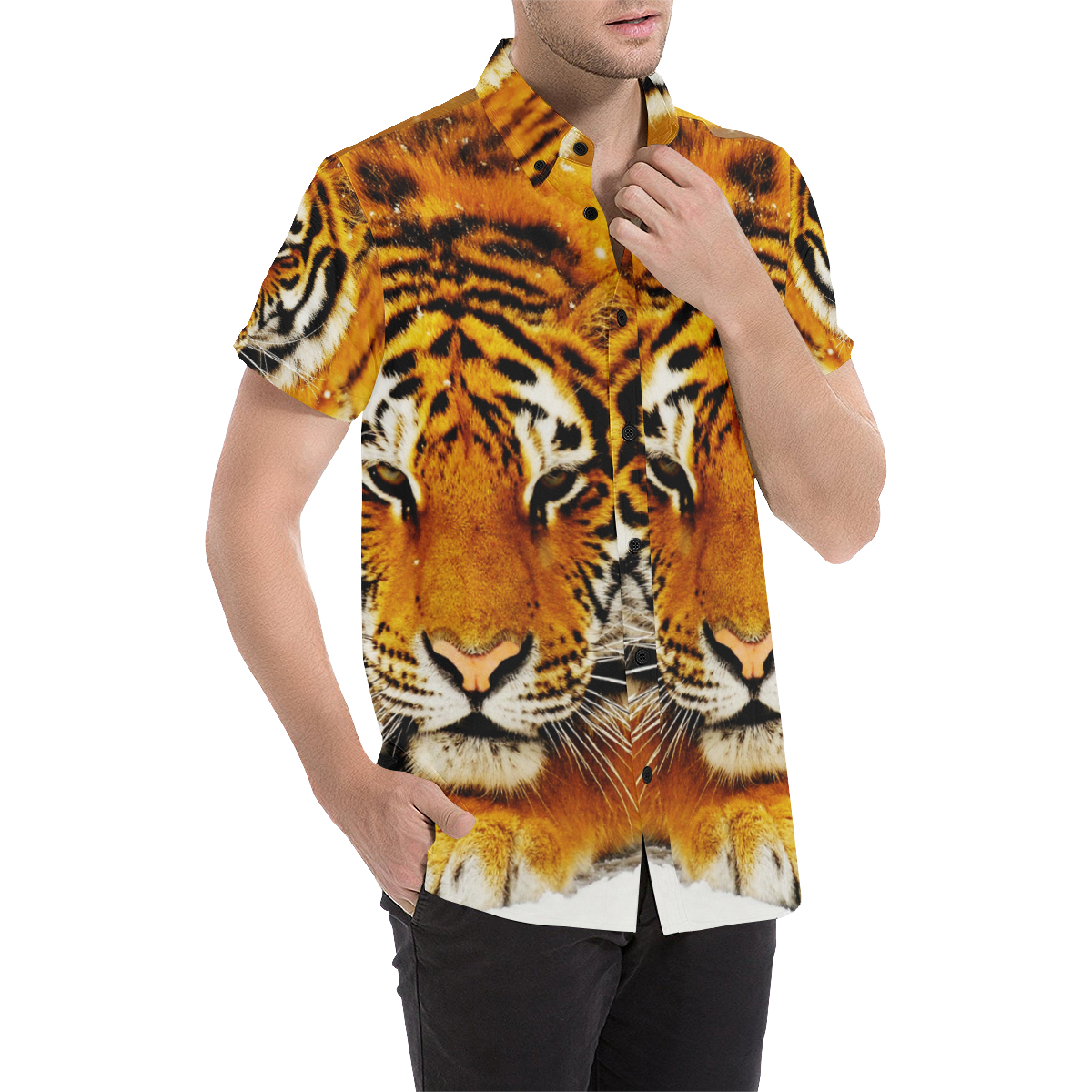 Siberian Tiger Men's All Over Print Short Sleeve Shirt/Large Size (Model T53)