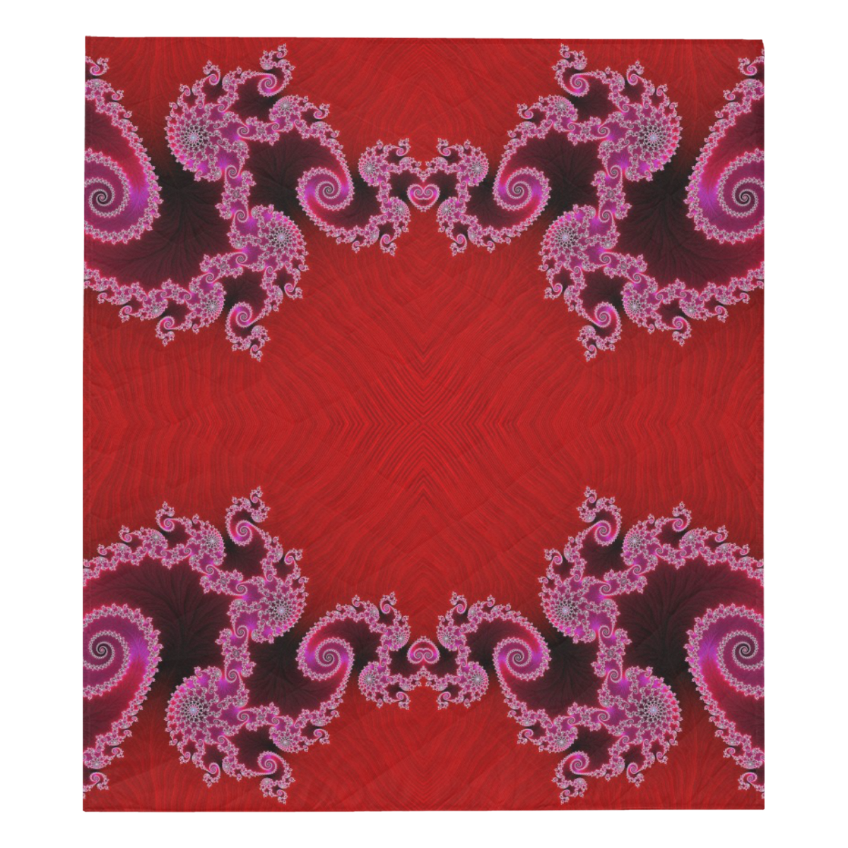 Red Pink Mauve Hearts and Lace Fractal Abstract 2 Quilt 70"x80"