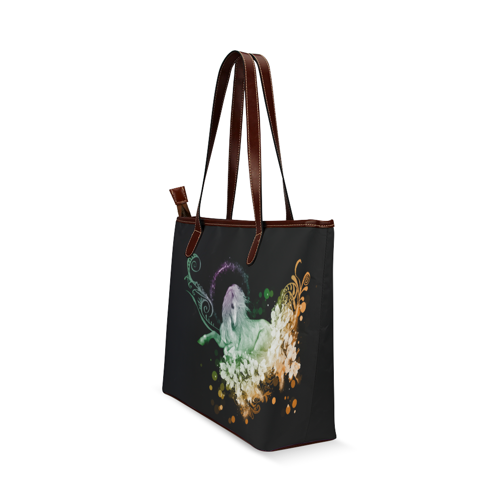 Beautiful unicorn with flowers, colorful Shoulder Tote Bag (Model 1646)