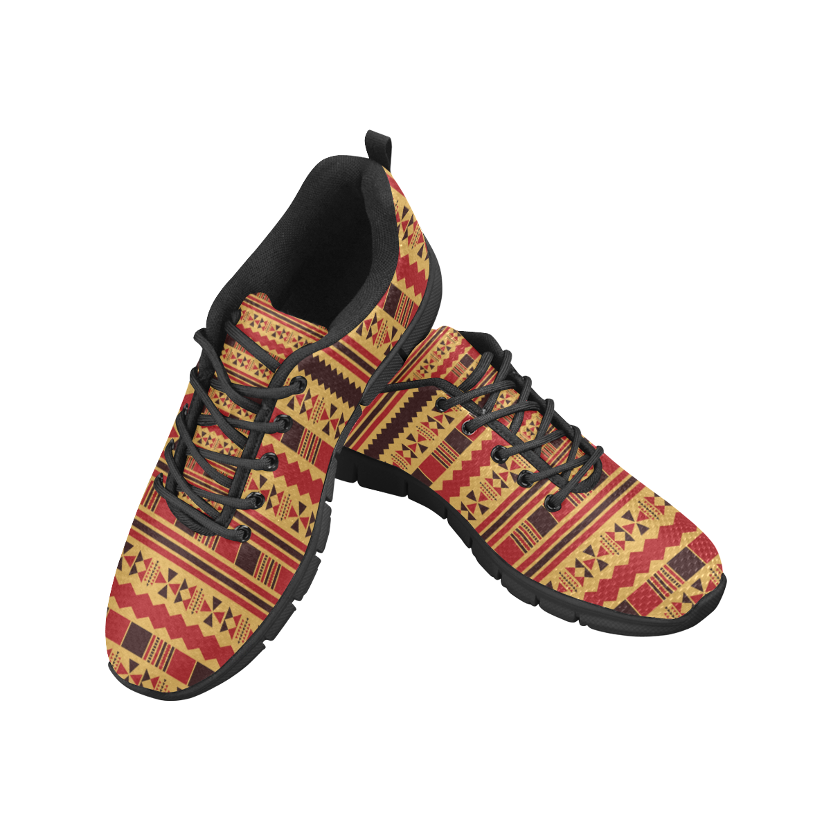 Yellow With Red Aztec Women's Breathable Running Shoes/Large (Model 055)