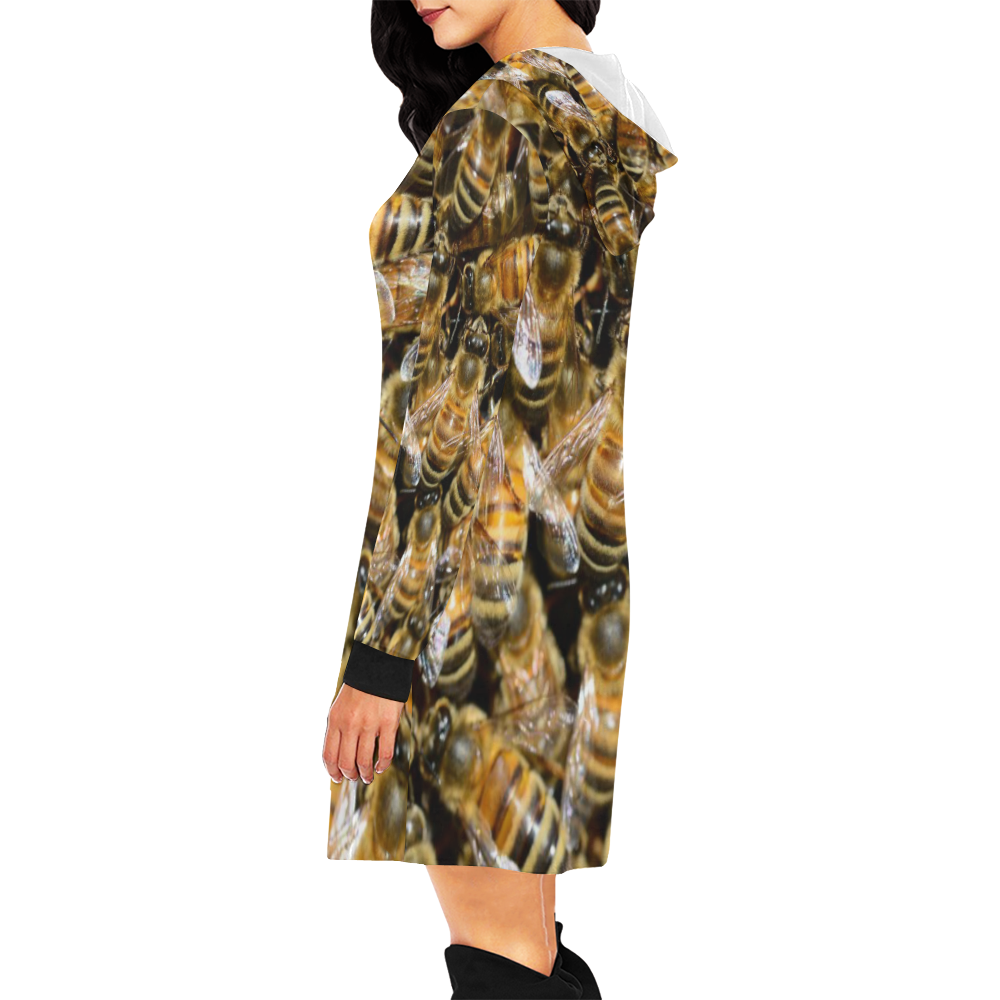 HONEY BEES All Over Print Hoodie Mini Dress (Model H27)