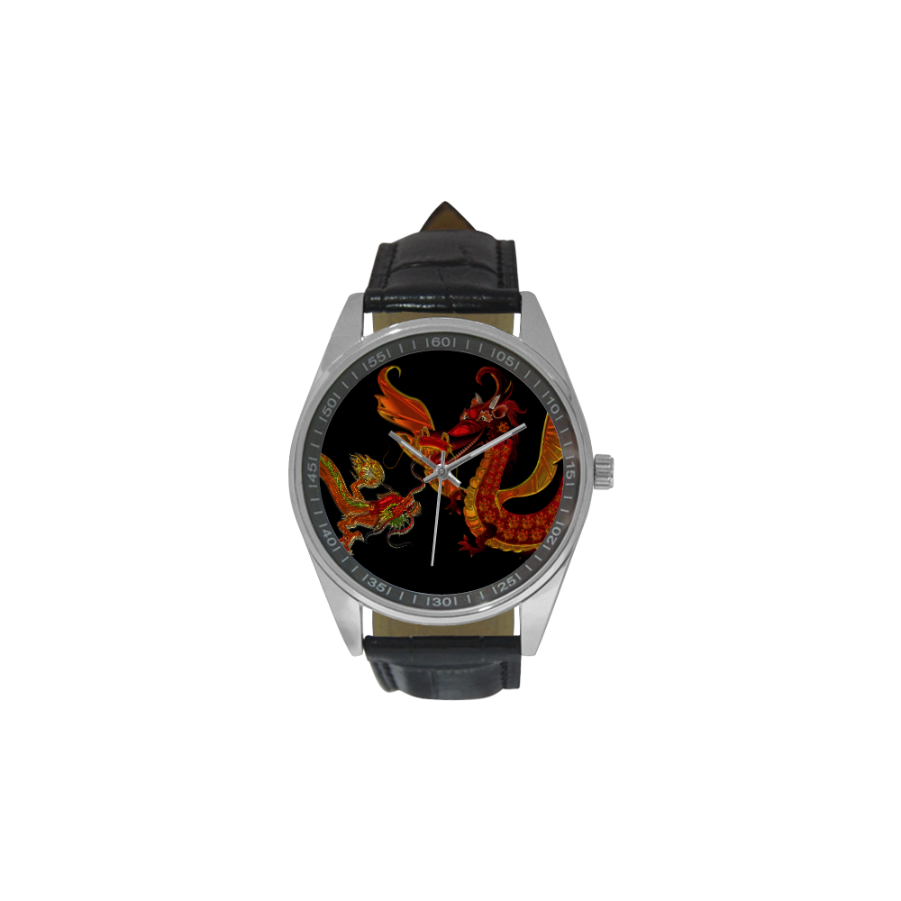 Dragon Fight Men's Casual Leather Strap Watch(Model 211)