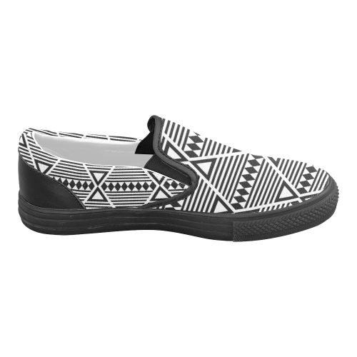 Black Aztec Tribal Men's Slip-on Canvas Shoes (Model 019)