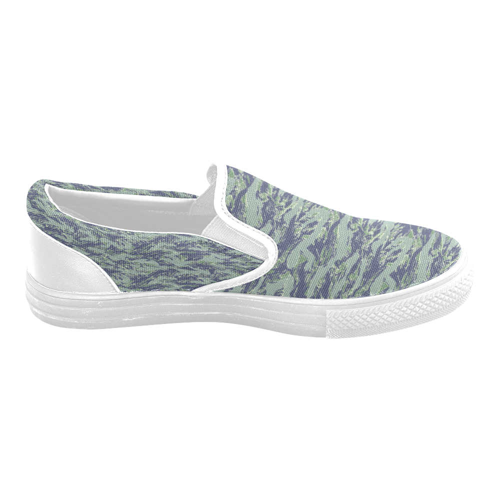 Jungle Tiger Stripe Green Camouflage Men's Slip-on Canvas Shoes (Model 019)