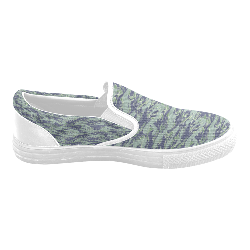 Jungle Tiger Stripe Green Camouflage Men's Slip-on Canvas Shoes (Model 019)