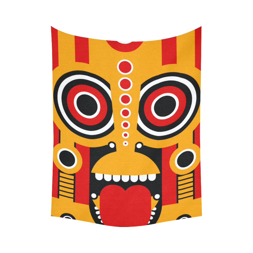 Red Yellow Tiki Tribal Cotton Linen Wall Tapestry 60"x 80"
