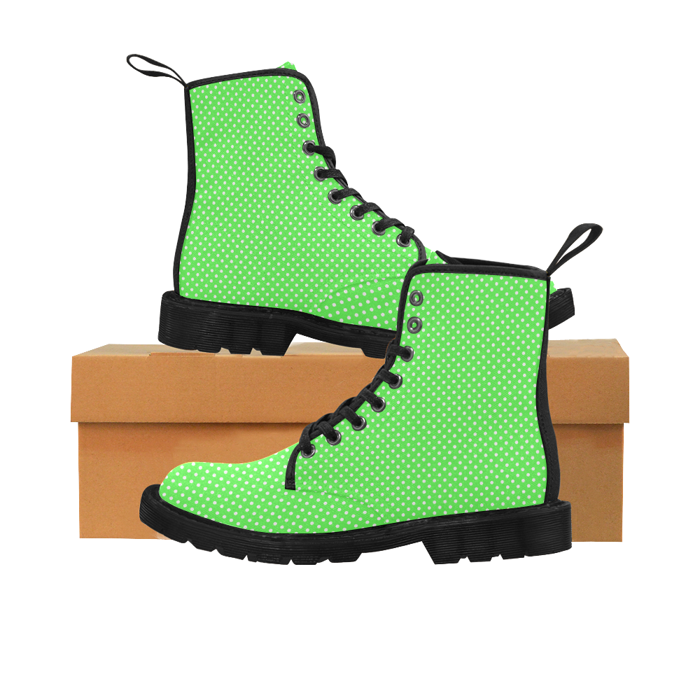 Eucalyptus green polka dots Martin Boots for Women (Black) (Model 1203H)