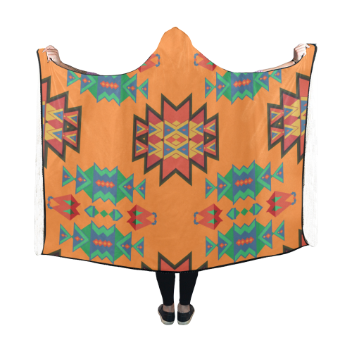 Misc shapes on an orange background Hooded Blanket 60''x50''