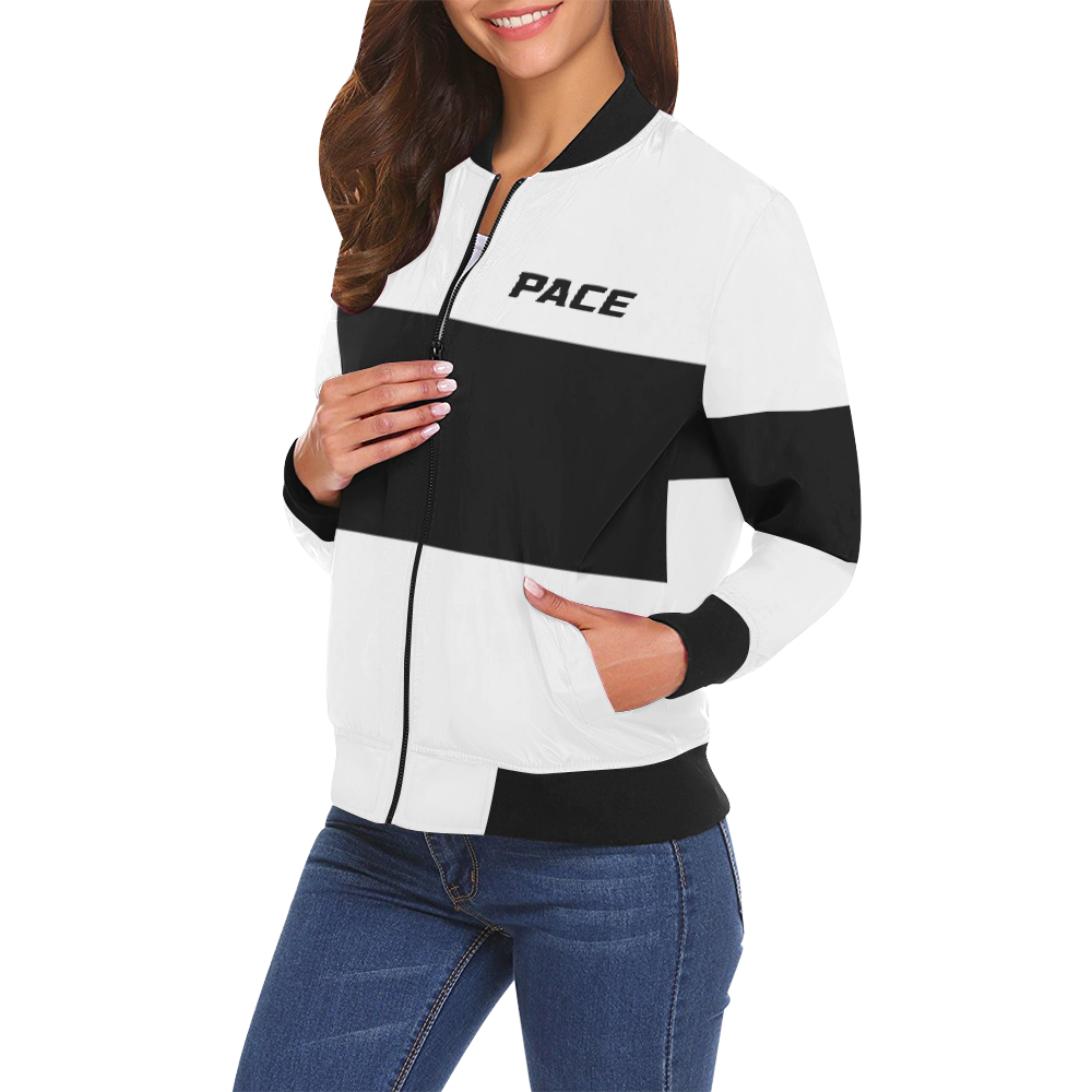 PACE Womens White&White Jacket All Over Print Bomber Jacket for Women (Model H19)