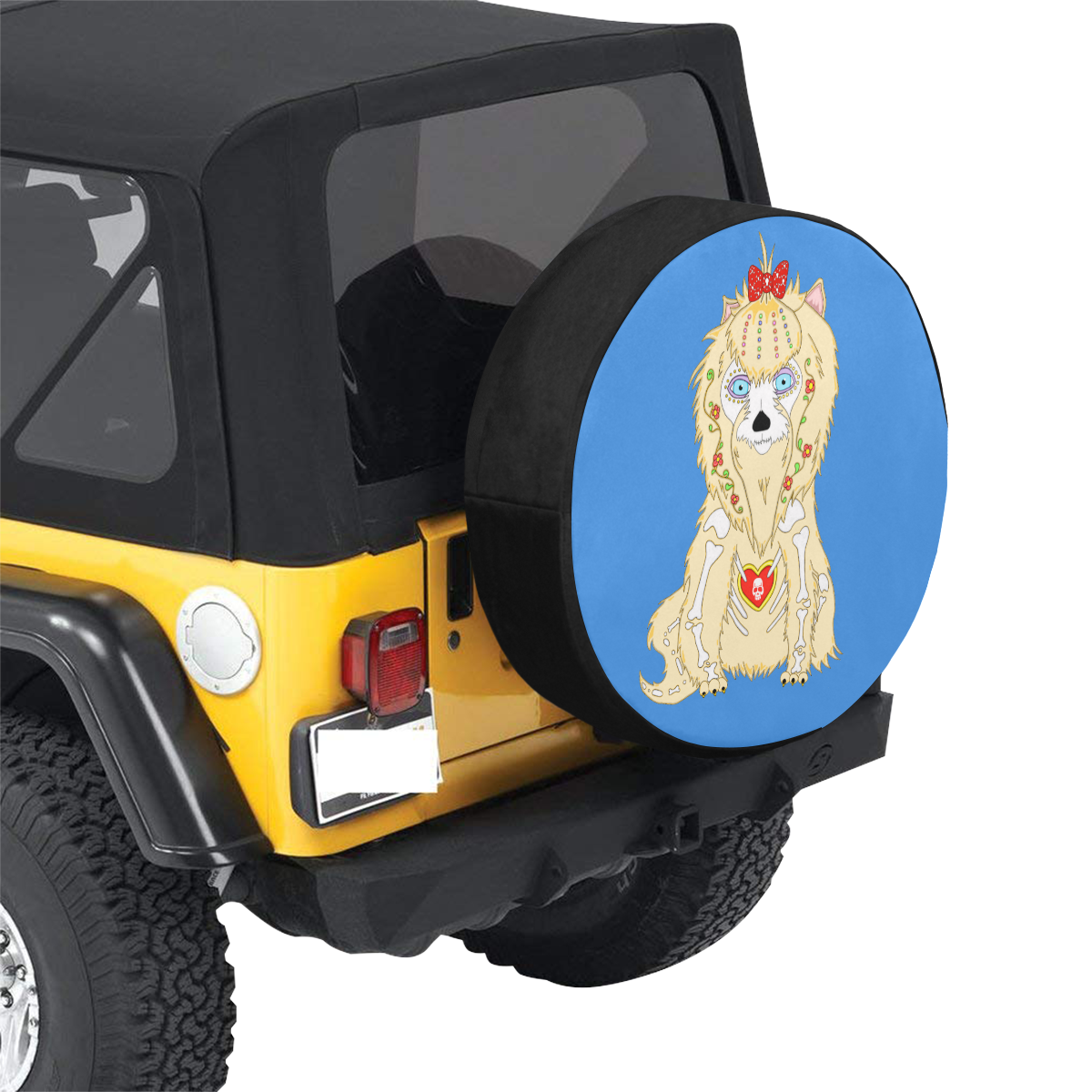 Adorable Yorkie Sugar Skull Blue 30 Inch Spare Tire Cover