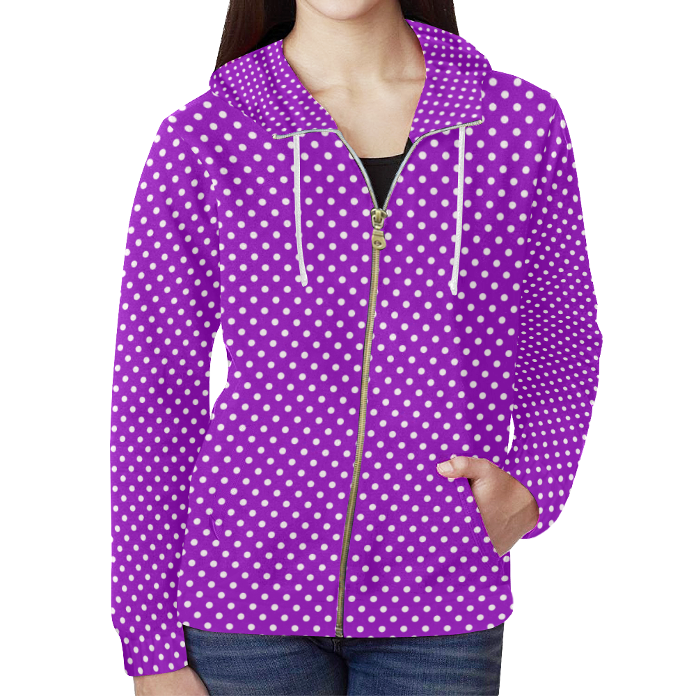 Lavander polka dots All Over Print Full Zip Hoodie for Women (Model H14)