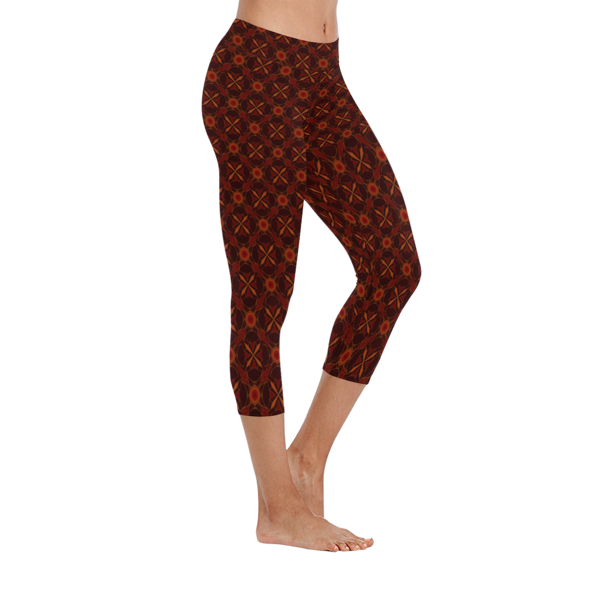 Brown Geometric Pattern Women's Low Rise Capri Leggings (Invisible Stitch) (Model L08)