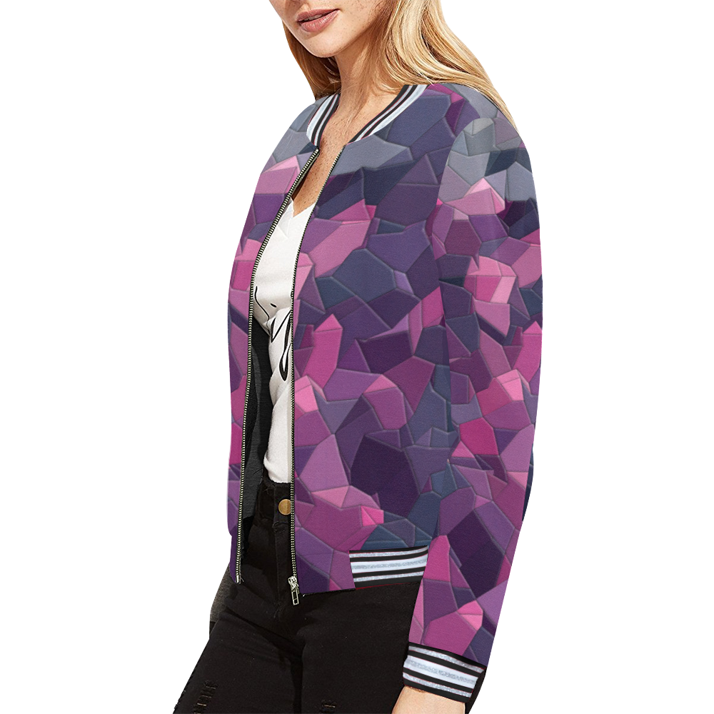 purple pink magenta mosaic #purple All Over Print Bomber Jacket for Women (Model H21)