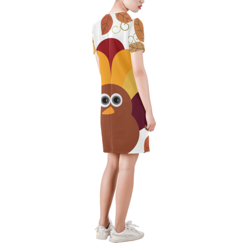 Thanksgiving Turkey Short-Sleeve Round Neck A-Line Dress (Model D47)
