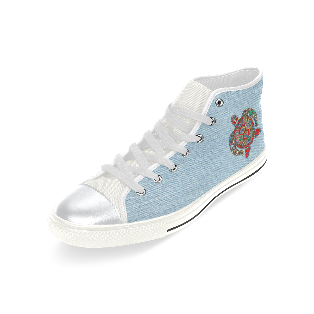 Sea Turtle 1 White High Top Canvas Shoes for Kid (Model 017)