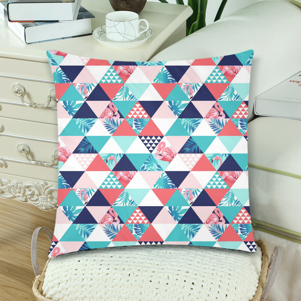 Flamingo Triangle Pattern Custom Zippered Pillow Cases 18"x 18" (Twin Sides) (Set of 2)