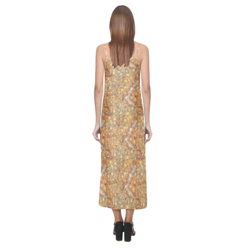 Gold Pattern by K.Merske V-Neck Open Fork Long Dress(Model D18)
