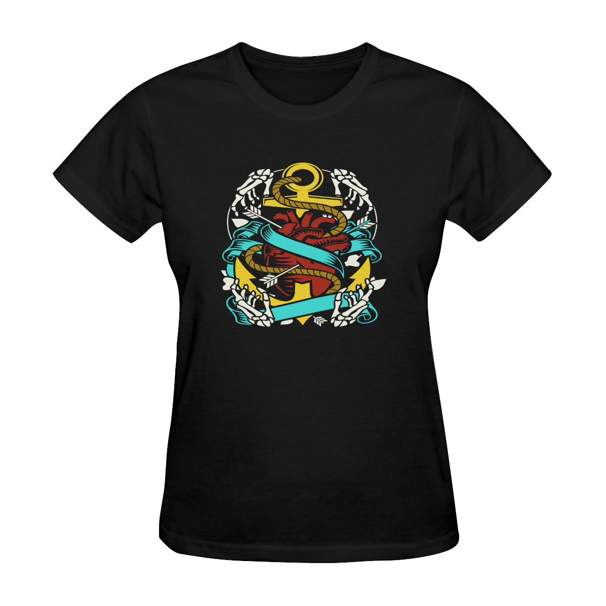 Heart And Anchor Modern2 Black Women's T-Shirt in USA Size (Two Sides Printing)