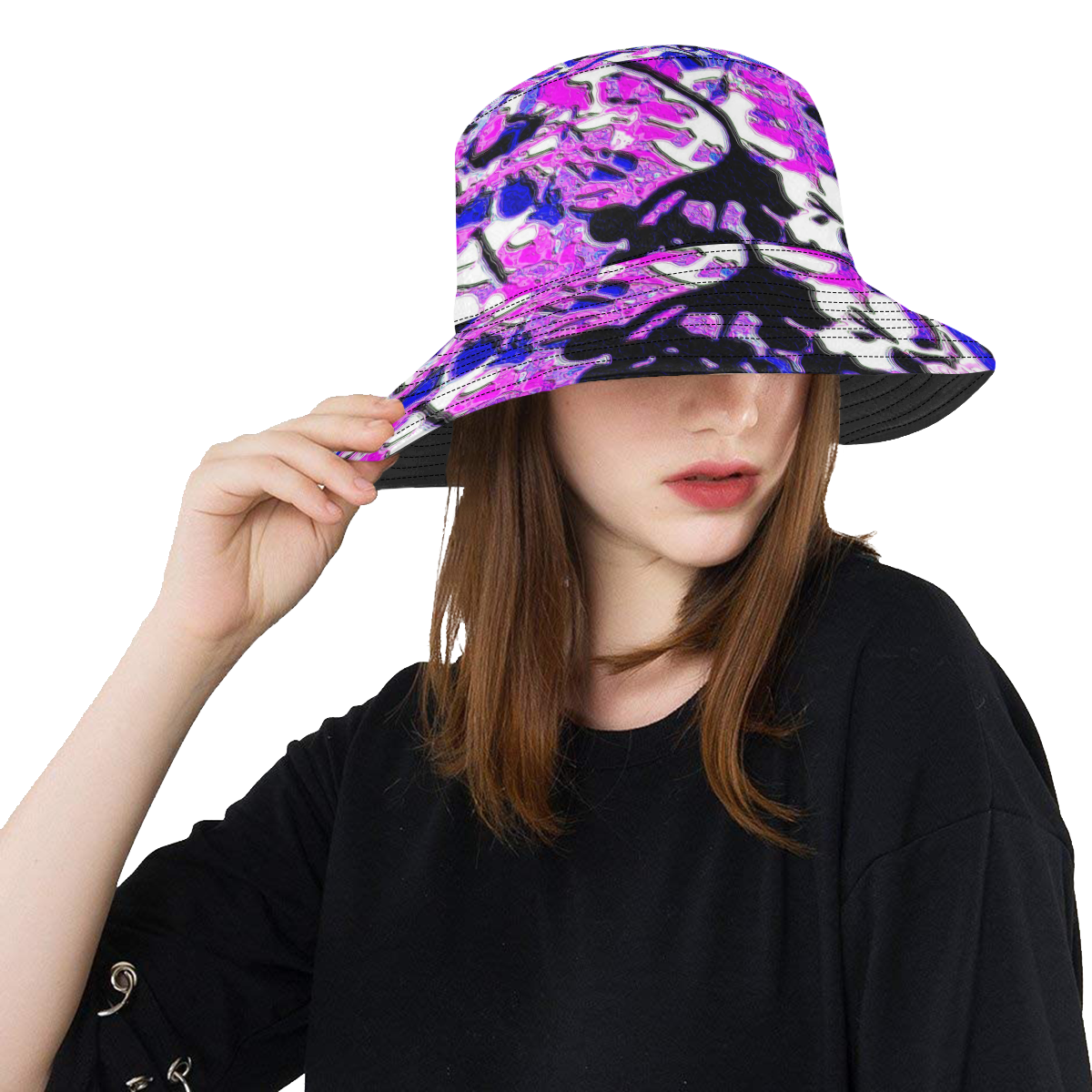 floral abstract in blue, purple and pink All Over Print Bucket Hat