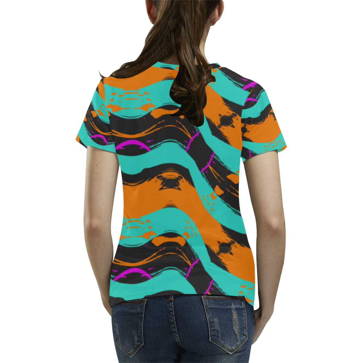 Blue orange black waves All Over Print T-Shirt for Women (USA Size) (Model T40)