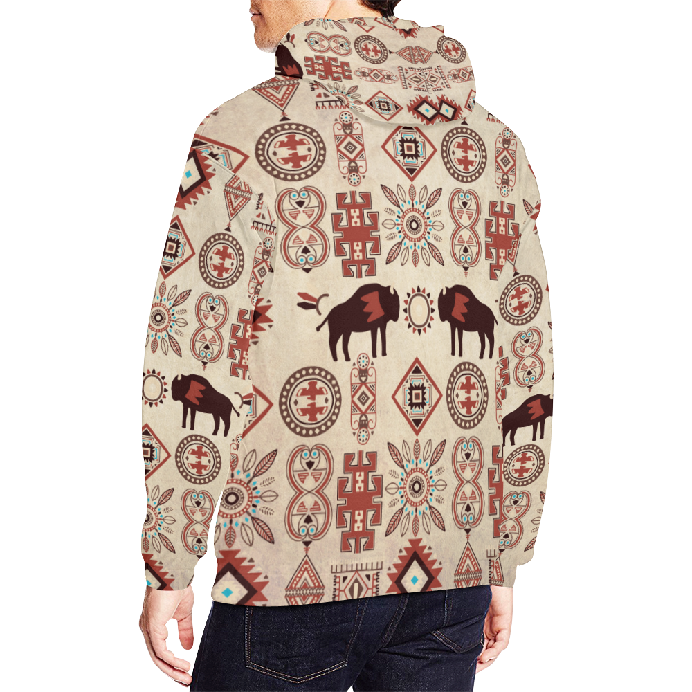 American Native Buffalo All Over Print Hoodie for Men (USA Size) (Model H13)