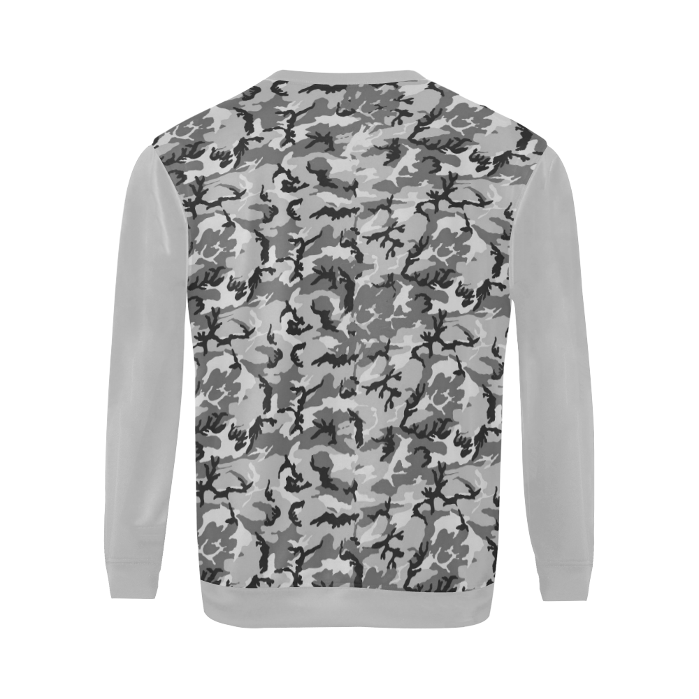 Woodland Urban City Black/Gray Camouflage (Vest Style) Gray All Over Print Crewneck Sweatshirt for Men/Large (Model H18)