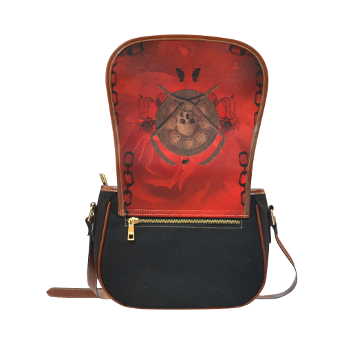Skulls on red vintage background Saddle Bag/Small (Model 1649)(Flap Customization)