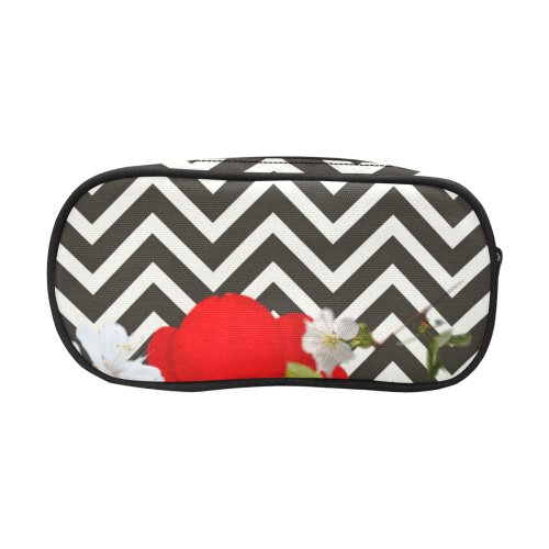 chevron Flower mix black and white Pencil Pouch/Large (Model 1680)