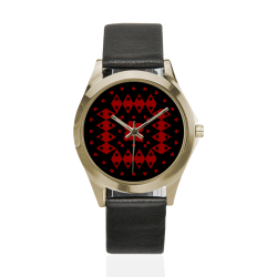 Black and Red Playing Card Shapes  (Black) Unisex Silver-Tone Round Leather Watch (Model 216)