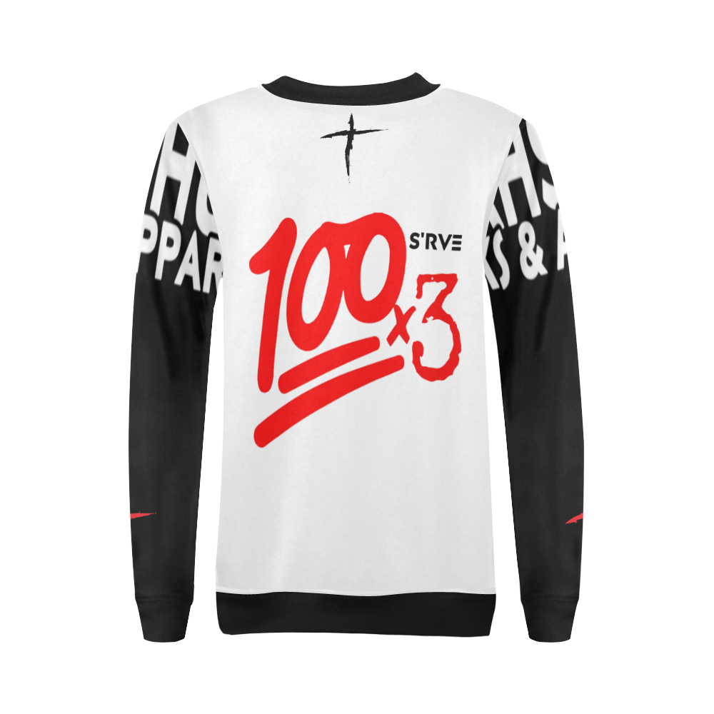 100x3 (white black) All Over Print Crewneck Sweatshirt for Women (Model H18)