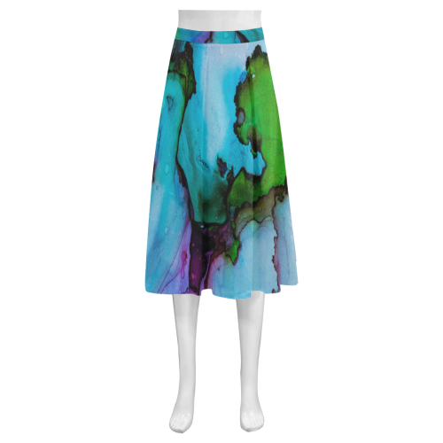 Blue green ink Mnemosyne Women's Crepe Skirt (Model D16)