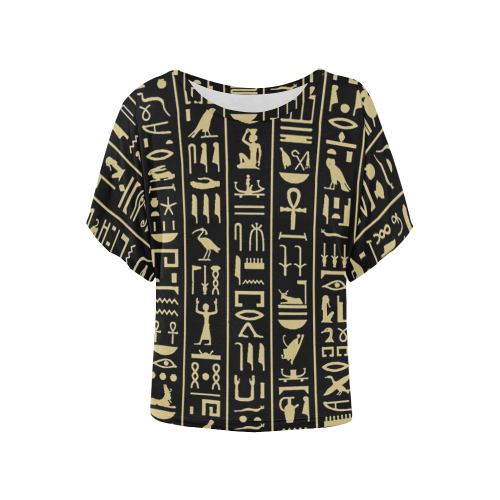 hieroglyphs alphabet Women's Batwing-Sleeved Blouse T shirt (Model T44)
