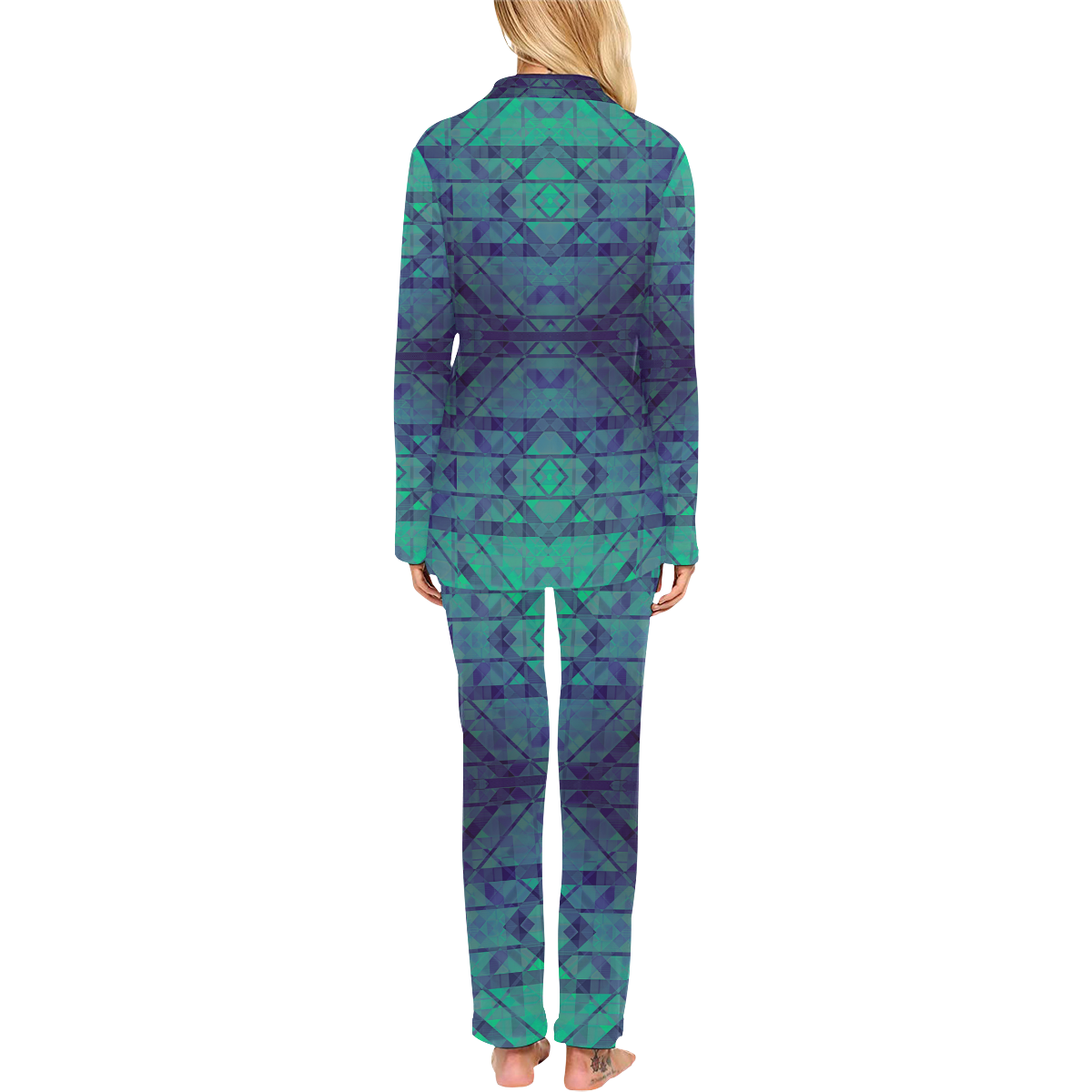 Modern Blue Geometric Design Pattern Women's Long Pajama Set
