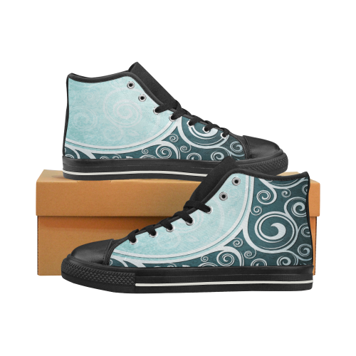 Abstract-Vintage-Floral-Blue High Top Canvas Women's Shoes/Large Size (Model 017)