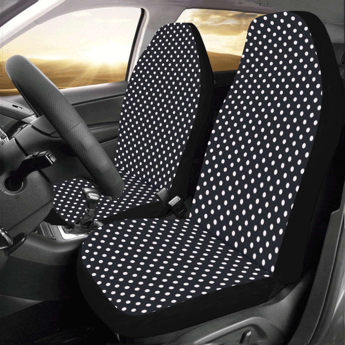 Black polka dots Car Seat Covers (Set of 2)