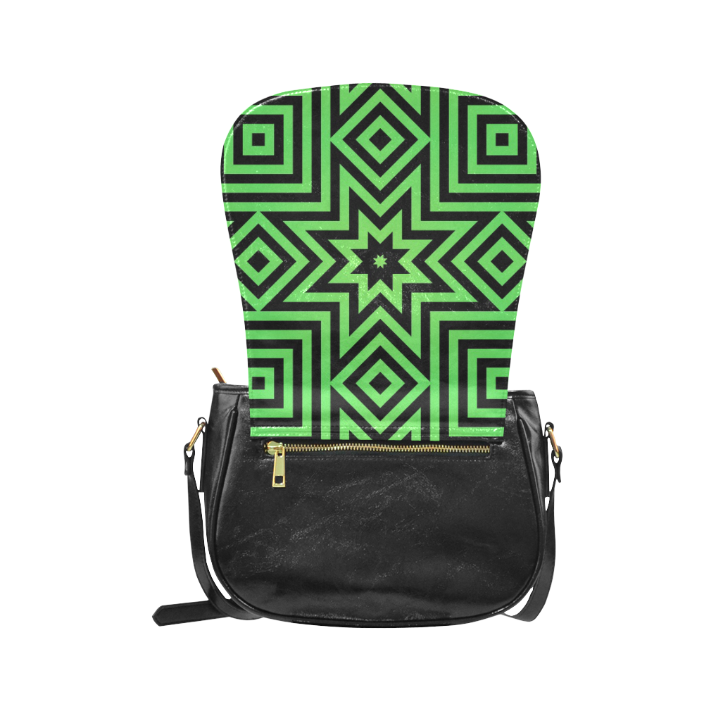 Green/Black Tribal Pattern Classic Saddle Bag/Small (Model 1648)