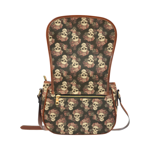 Skull and Rose Pattern Saddle Bag/Large (Model 1649)