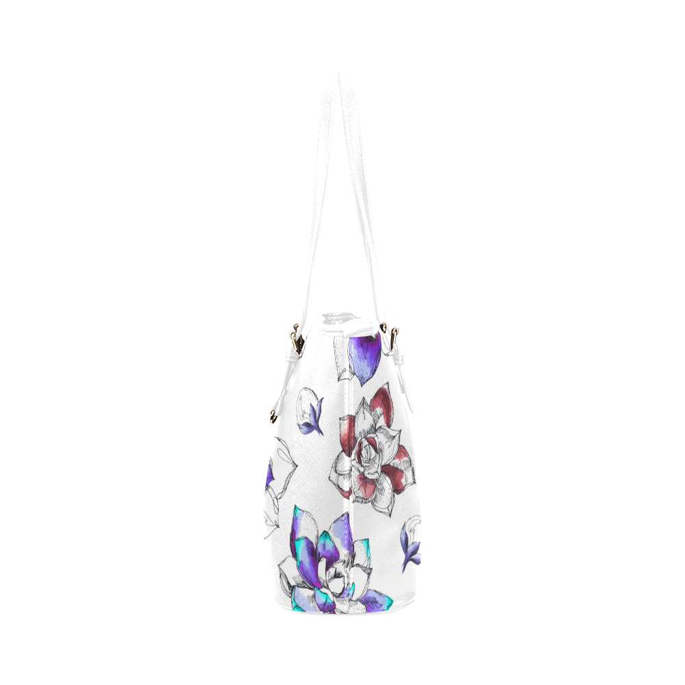 floral n Leather Tote Bag/Small (Model 1651)