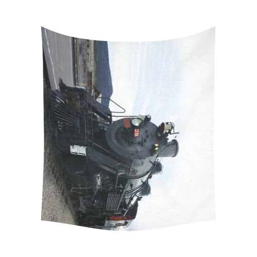 Railroad Vintage Steam Engine on Train Tracks Cotton Linen Wall Tapestry 60"x 51"